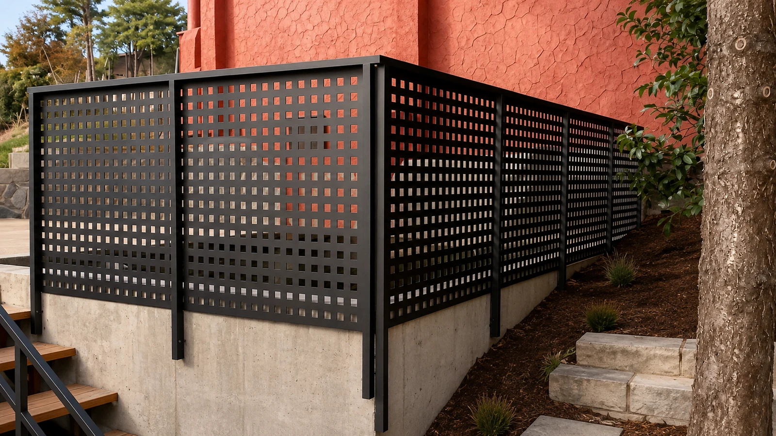 Cerramiento metálico exterior con panel perforado realizado por SR Metal