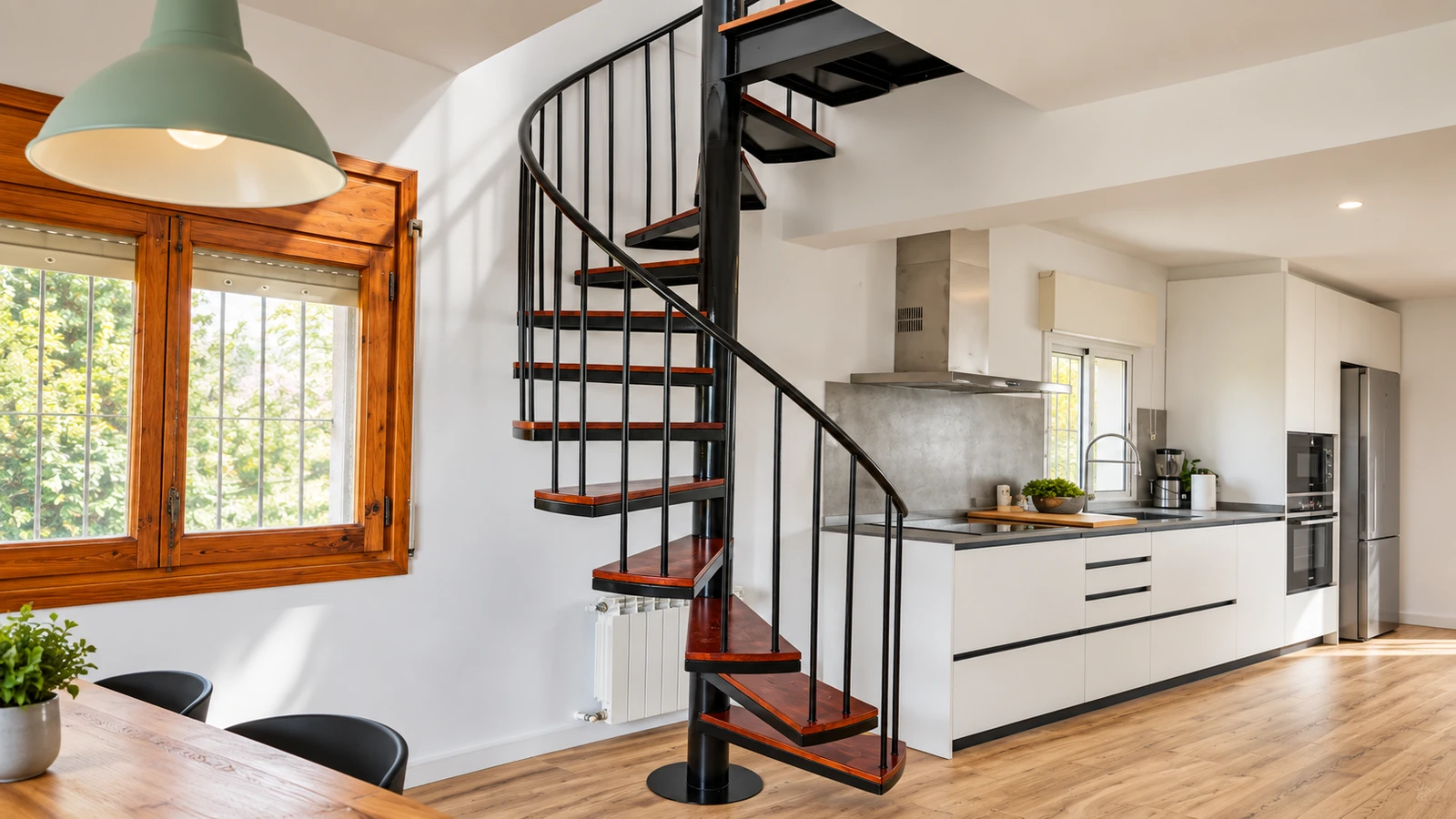 Escalera de caracol en metal y madera realizada por SR Metal